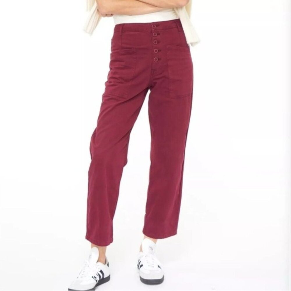 Pistola X Revolve Tammy High Rise Trouser Merlot Burgundy Exposed Button Fly 30